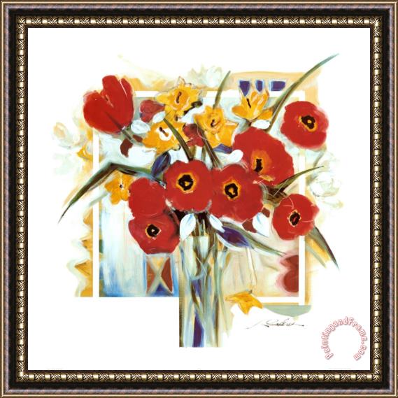 alfred gockel Red Poppies in Vase Framed Painting