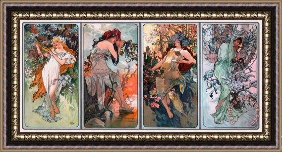 Alphonse Marie Mucha Four Seasons Framed Painting