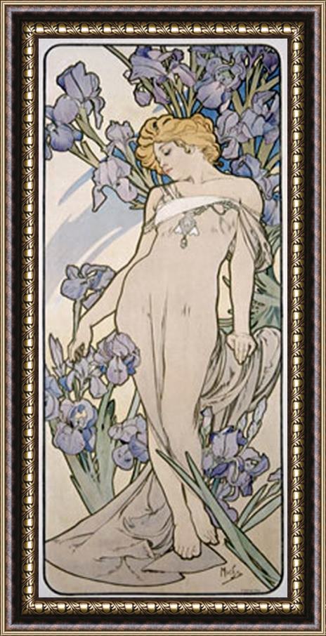 Alphonse Marie Mucha Mucha Nouveau Iris Flower Poster Framed Painting