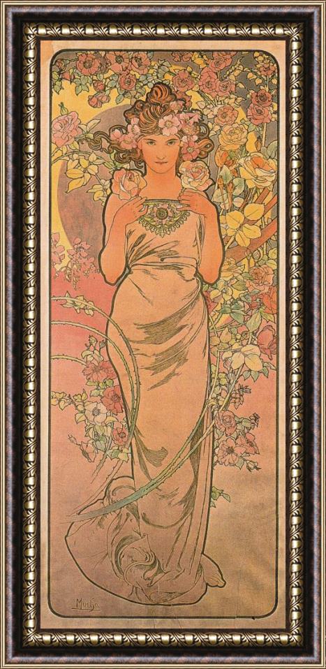 Alphonse Marie Mucha The Rose Framed Painting