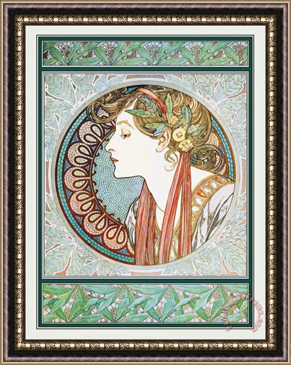 Alphonse Marie Mucha Woman's Profile Framed Painting