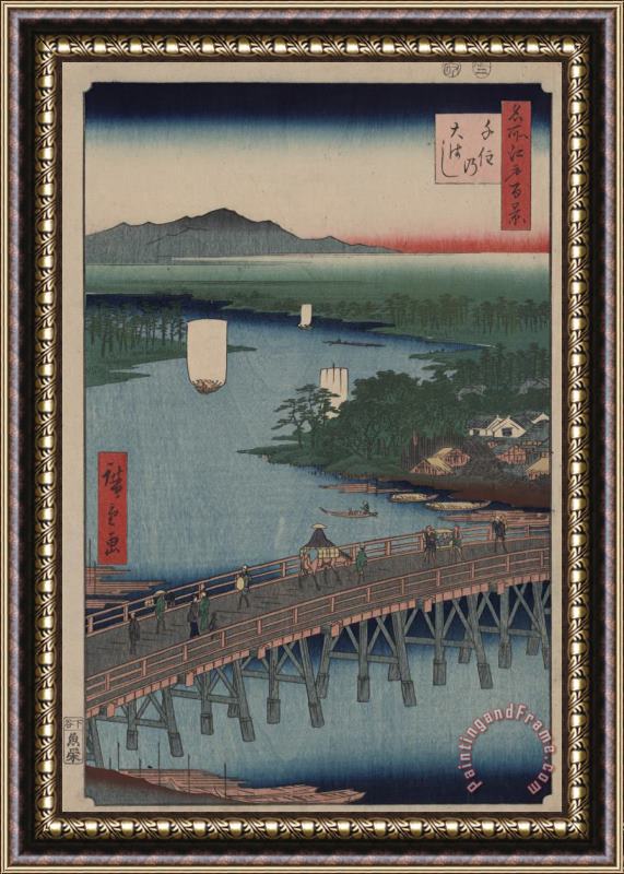 Ando Hiroshige Great Bridge at Senju Framed Painting