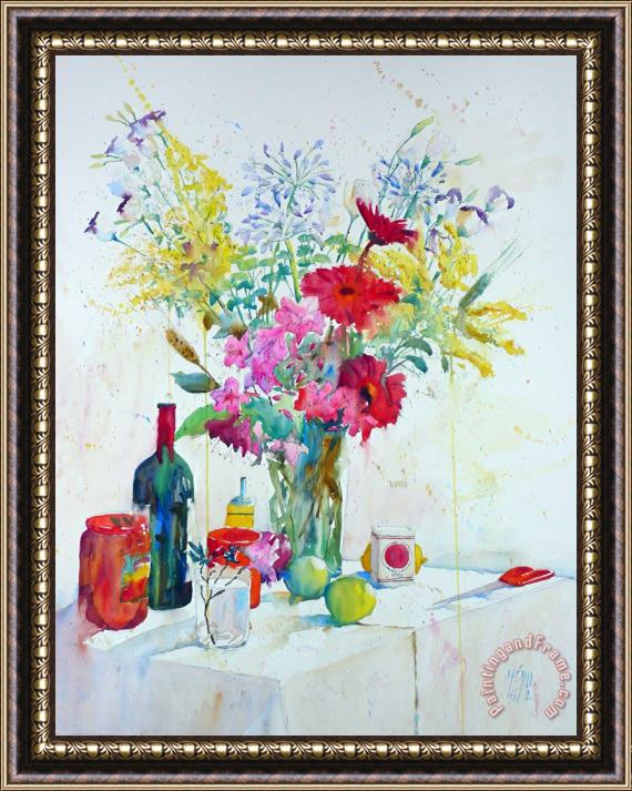Andre Mehu Azaleas and Agapanthes Framed Painting