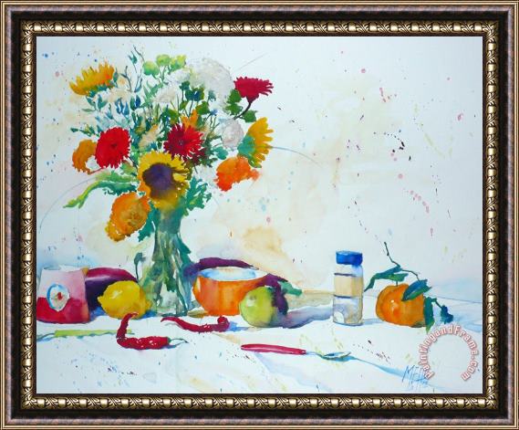 Andre Mehu Bouquet and robin Framed Painting