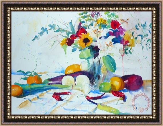 Andre Mehu White onions bouquet and red peppers Framed Print