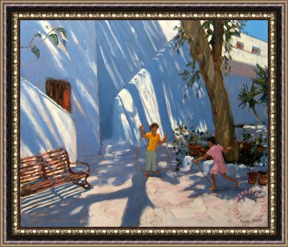 Andrew Macara Two Girls Skipping Mykonos Framed Painting