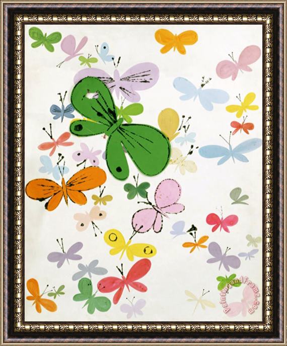 Andy Warhol Butterflies C 1955 Big Green in Middle Framed Painting