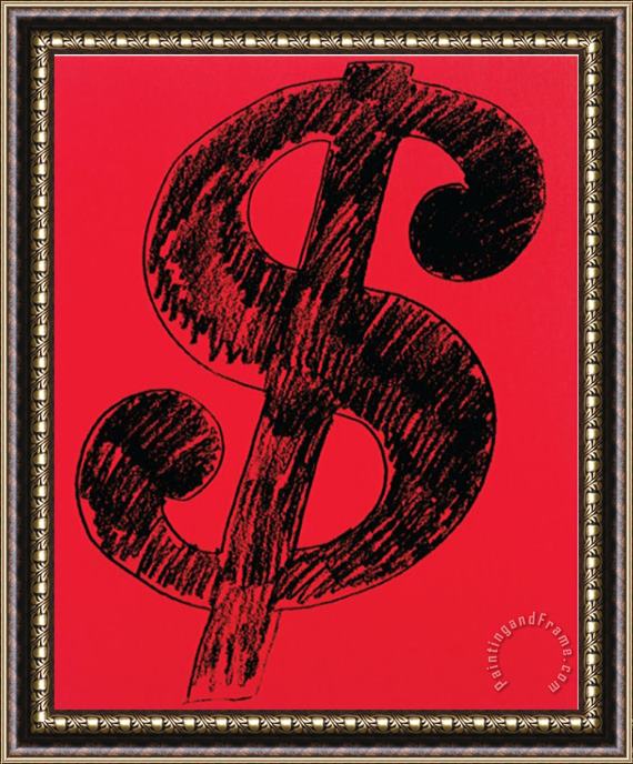Andy Warhol Dollar Sign C 1981 Black on Red Framed Painting