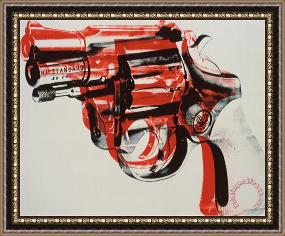 Andy Warhol Gun C 1981 82 Black And Red on White Framed Print