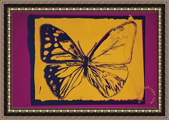 Andy Warhol Vanishing Animals Butterfly C 1986 Yellow on Purple Framed Painting