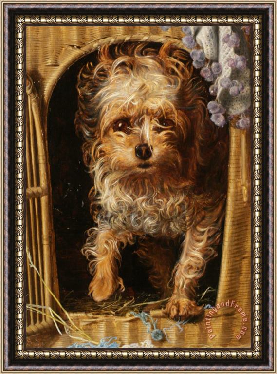 Anthony Frederick Sandys Darby in His Basket Kennel Framed Painting