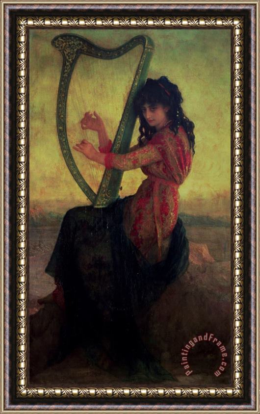 Antoine Auguste Ernest Hebert Muse Playing the Harp Framed Painting