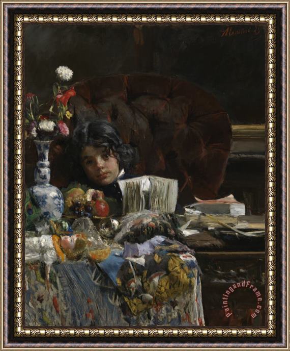 Antonio Mancini The Sulky Boy Framed Painting