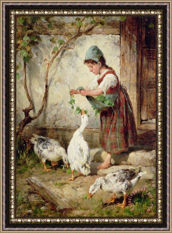 Antonio Montemezzano The Goose Girl Framed Painting