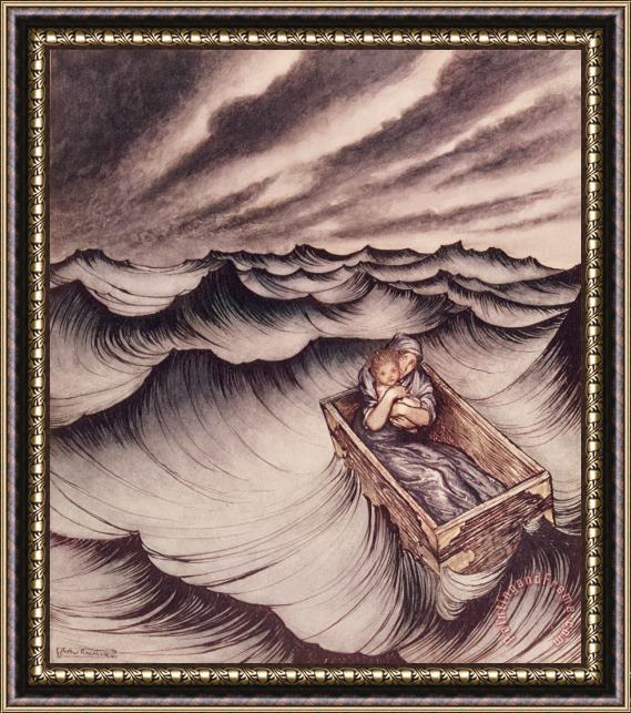 Arthur Rackham Danae and her son Perseus put in a chest and cast into the sea Framed Painting