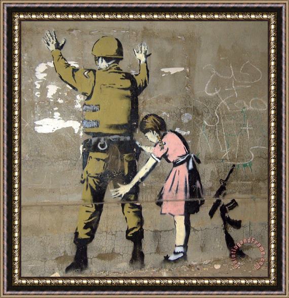Banksy Girl Searching Soldier Gun Framed Painting