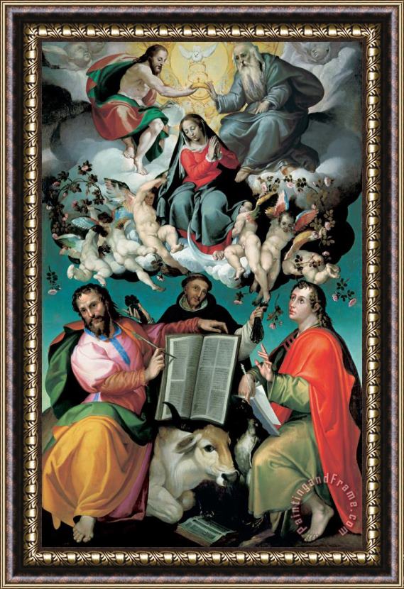 Bartolomeo Passarotti The Coronation of the Virgin with Saints Luke Dominic and John the Evangelist Framed Print