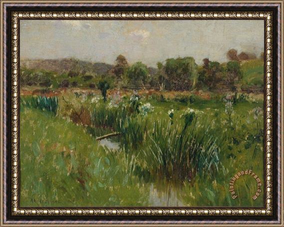 Bruce Crane Landscape with Wild Irises Framed Painting
