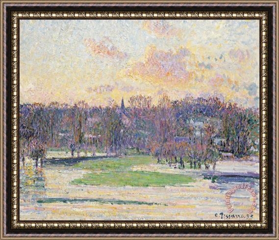 Camille Pissarro Flood at Sunset Framed Painting