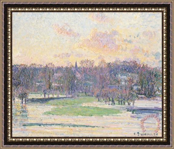 Camille Pissarro Flood at Sunset Framed Painting