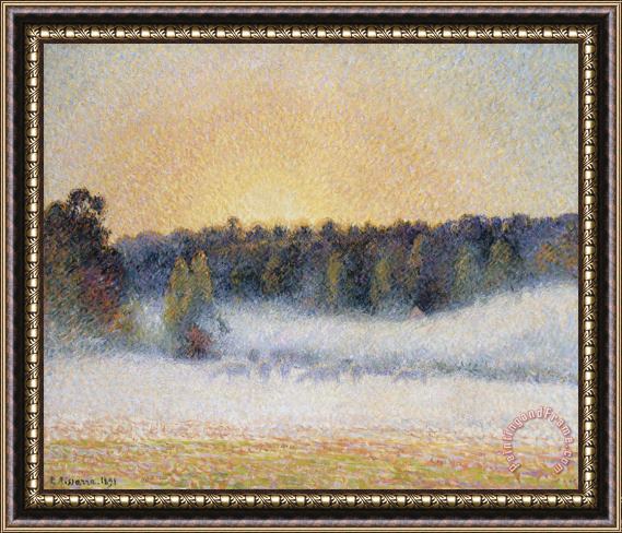 Camille Pissarro Sunset And Fog, Eragny Framed Painting