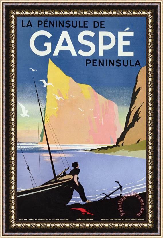 Canadian School Poster Advertising The Gaspe Peninsula Quebec Canada Framed Painting