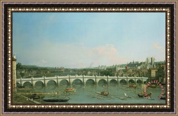 Canaletto Westminster Bridge from the North with Lambeth Palace in distance Framed Painting