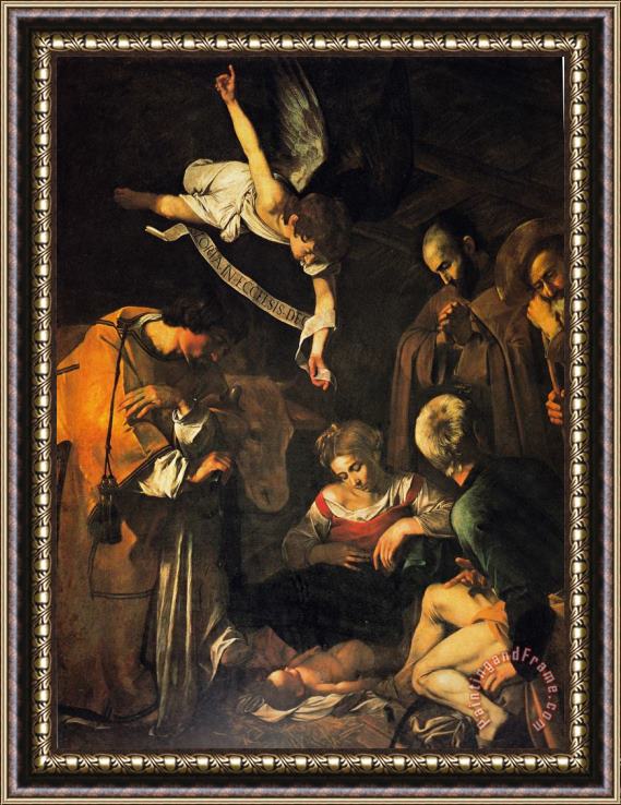 Caravaggio Nativity with St. Francis And St. Lawrence Framed Painting