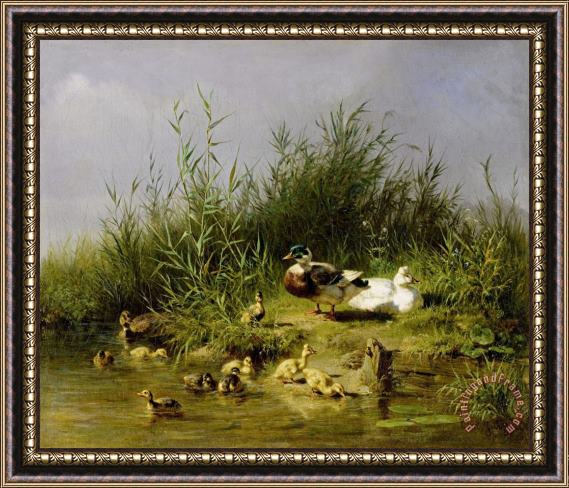 Carl Jutz Entenfamilie Am Teich, 1863 Framed Painting