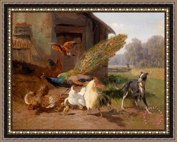 Carl Jutz Hund Im Geflugelhof, 1872 Framed Painting