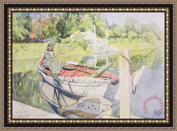 Carl Larsson Fishing Framed Painting