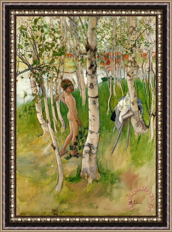 Carl Larsson Nude Boy Among Birches Framed Print