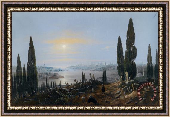 Carlo Bossoli View of Constantinople by Moonlight Framed Painting