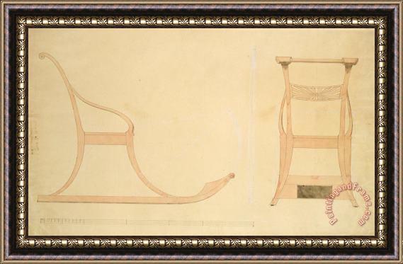 Caspar David Friedrich Chair for a Sleigh (pen with Reddish W/c on Paper) Framed Painting