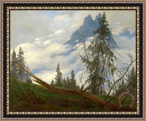 Caspar David Friedrich Mountain Peak with Drifting Clouds Framed Print