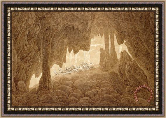 Caspar David Friedrich Skeleton in The Cave (sepia Ink And Pencil on Paper) Framed Painting