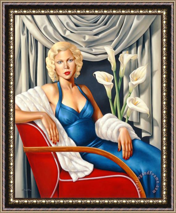 Catherine Abel Woman in Sapphire Blue Dress Framed Painting