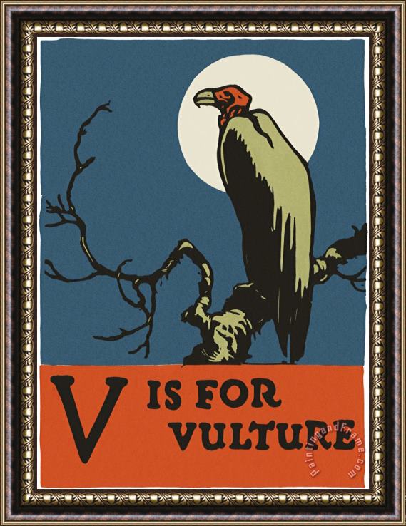 C.B. Falls Alphabet: V Is for Vulture Framed Painting