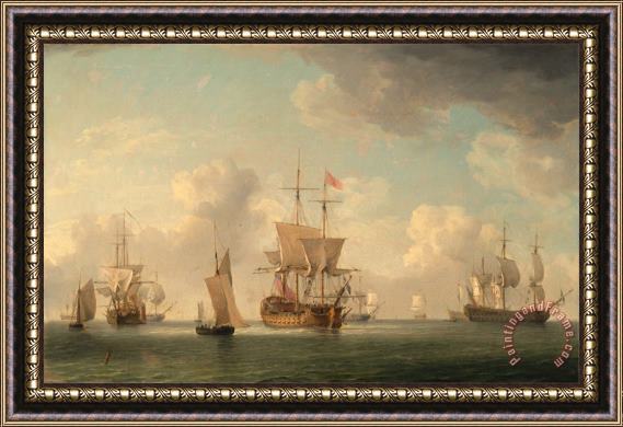 Charles Brooking English Ships Under Sail in a Very Light Breeze Framed Print