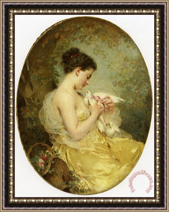 Charles Chaplin Young Girl with a Dove Framed Painting