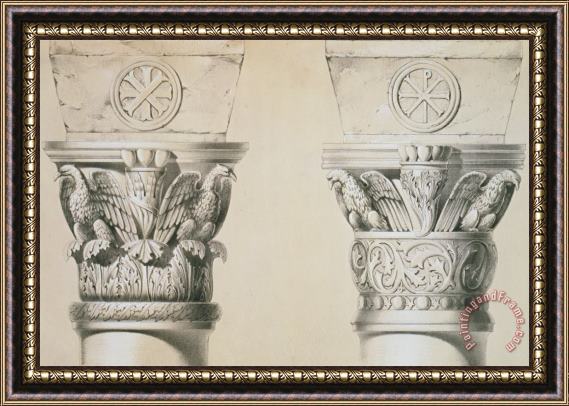 Charles Felix Marie Texier Byzantine Capitals From Columns In The Nave Of The Church Of St Demetrius In Thessalonica Framed Print