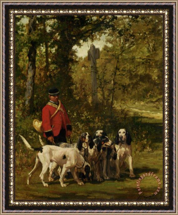 Charles Olivier De Penne A Huntmaster with His Dogs Framed Painting