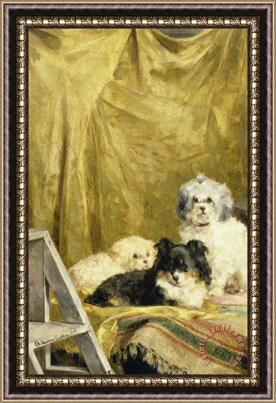 Charles van den Eycken Three Dogs Framed Painting