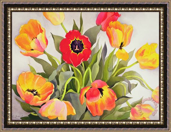 Christopher Ryland Orange And Red Tulips Framed Painting