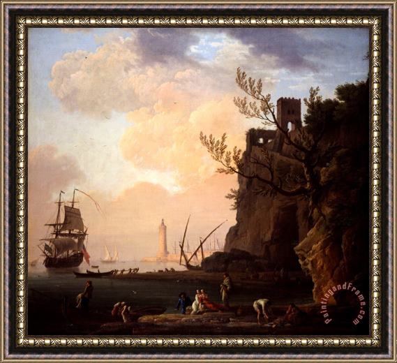 Claude Joseph Vernet An Italianate Harbour Scene Framed Painting