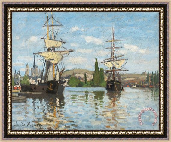 Claude Monet Ships Riding On The Seine At Rouen Framed Print