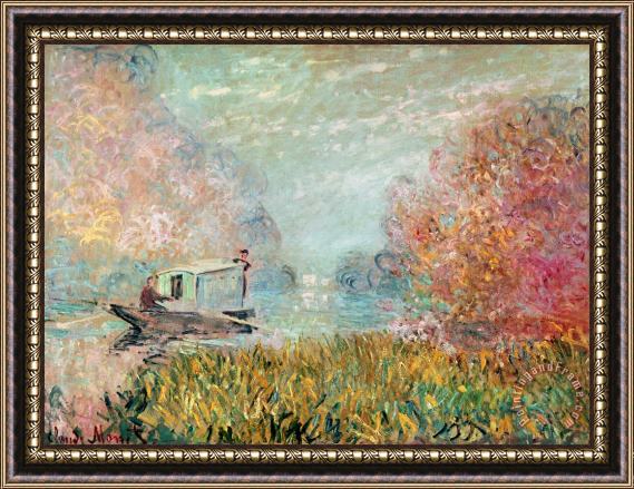 Claude Monet The Boat Studio on the Seine Framed Print