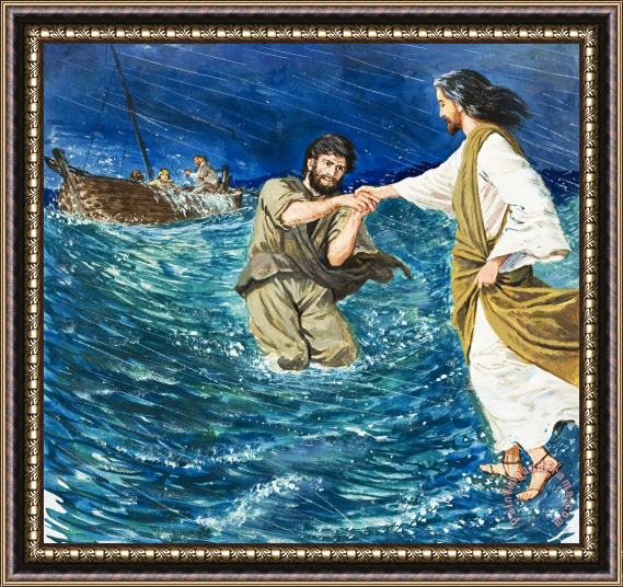 Clive Uptton The Miracles of Jesus Walking on Water Framed Painting
