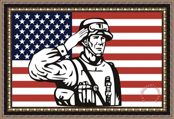 Collection 10 American soldier saluting flag Framed Painting