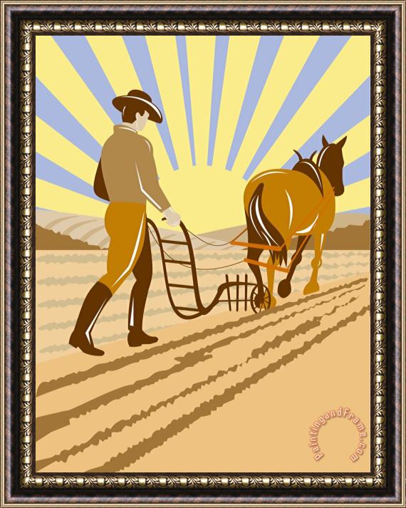 Collection 10 Farmer and Horse plowing Framed Painting